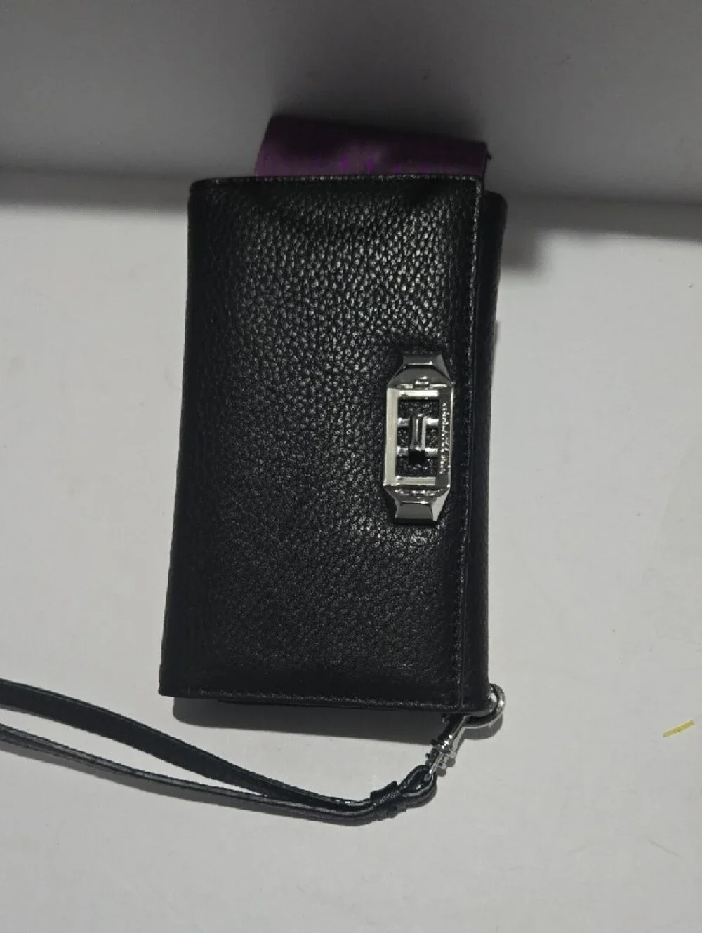 Rebecca Minkoff Black Leather Wristlet with Silver Hardware